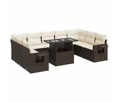 10-Daļīgs Dārza Dīvāna Komplekts, Matrači, Brūna Pe Rotangpalma Vidaxl