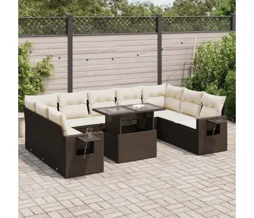 10-Daļīgs Dārza Dīvāna Komplekts, Matrači, Brūna Pe Rotangpalma Vidaxl