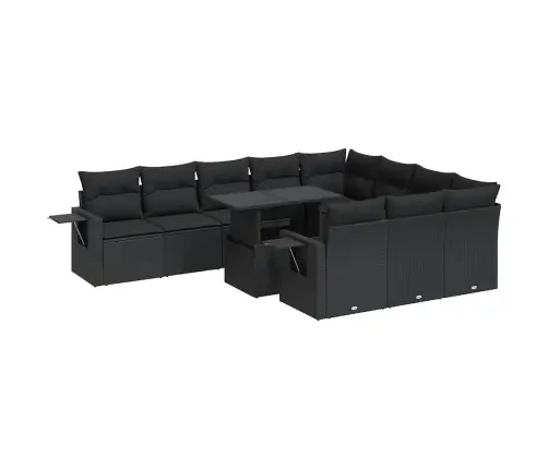 11-Daļīgs Dārza Dīvāna Komplekts, Matrači, Melna Pe Rotangpalma Vidaxl