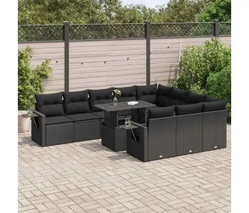 11-Daļīgs Dārza Dīvāna Komplekts, Matrači, Melna Pe Rotangpalma Vidaxl