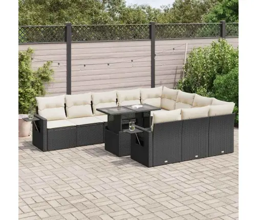 Sodo Komplektas Su Pagalvėlėmis, 11 Dalių, Juodas, Poliratanas