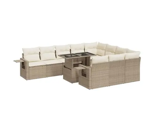 11-Daļīgs Dārza Dīvāna Komplekts, Matrači, Bēša Pe Rotangpalma Vidaxl