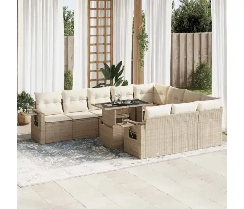 11-Daļīgs Dārza Dīvāna Komplekts, Matrači, Bēša Pe Rotangpalma Vidaxl