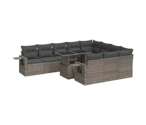 11-Daļīgs Dārza Dīvāna Komplekts Ar Matračiem, Pelēks Pe Pinums Vidaxl