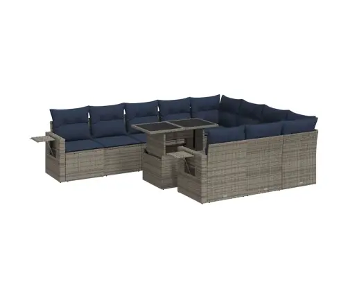 11-Daļīgs Dārza Dīvāna Komplekts Ar Matračiem, Pelēks Pe Pinums Vidaxl