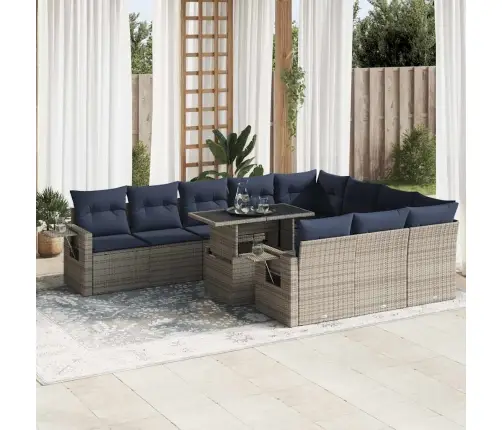 11-Daļīgs Dārza Dīvāna Komplekts Ar Matračiem, Pelēks Pe Pinums Vidaxl