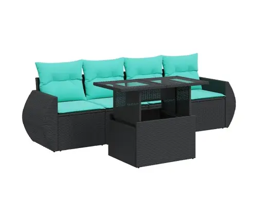 5-Daļīgs Dārza Dīvānu Komplekts, Matrači, Melna Pe Rotangpalma Vidaxl