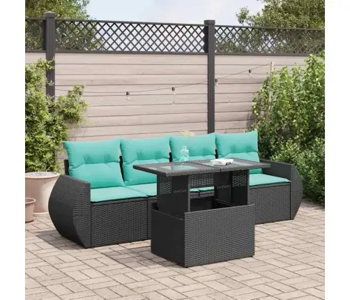 5-Daļīgs Dārza Dīvānu Komplekts, Matrači, Melna Pe Rotangpalma Vidaxl