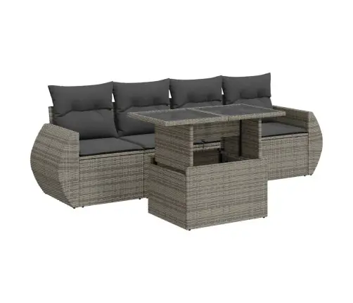 5-Daļīgs Dārza Dīvāna Komplekts Ar Matračiem, Pelēks Pe Pinums Vidaxl