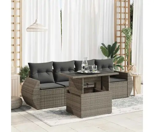 5-Daļīgs Dārza Dīvāna Komplekts Ar Matračiem, Pelēks Pe Pinums Vidaxl