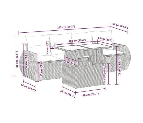 5-Osaline Aiamööblikomplekt Patjadega, Helehall, Polürotang