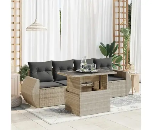 5-Osaline Aiamööblikomplekt Patjadega, Helehall, Polürotang