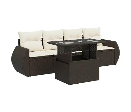 5-Daļīgs Dārza Dīvānu Komplekts, Matrači, Brūna Pe Rotangpalma Vidaxl