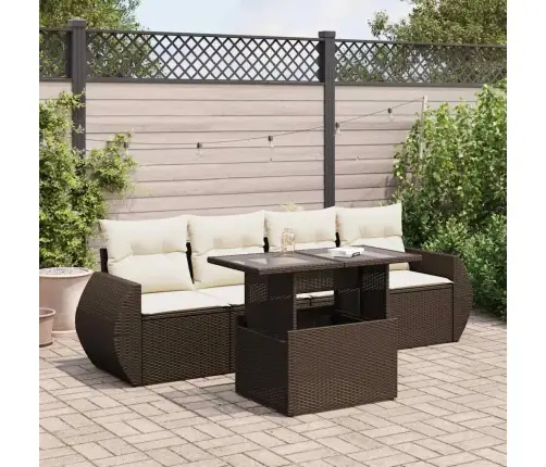 5-Daļīgs Dārza Dīvānu Komplekts, Matrači, Brūna Pe Rotangpalma Vidaxl