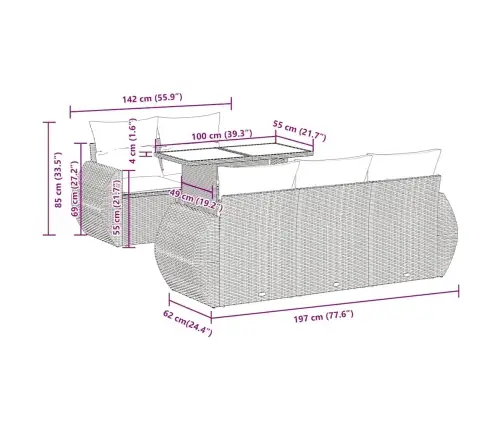 6-Osaline Aiadiivani Komplekt Patjadega, Must, Rotang/Akaatsia