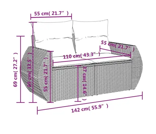 6-Osaline Aiadiivani Komplekt Patjadega, Must, Rotang/Akaatsia