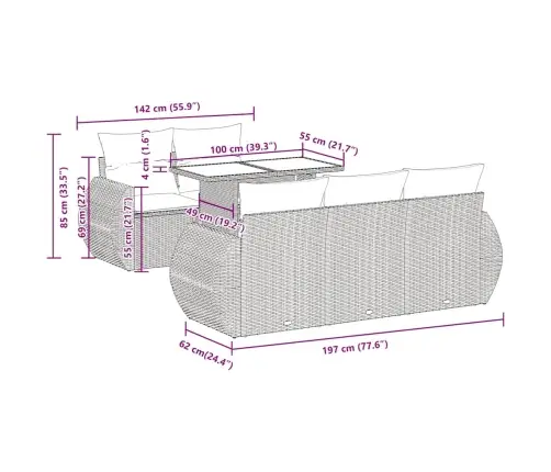 6-Daļīgs Dārza Dīvāna Komplekts, Matrači, Pelēka Pe Rotangpalma Vidaxl