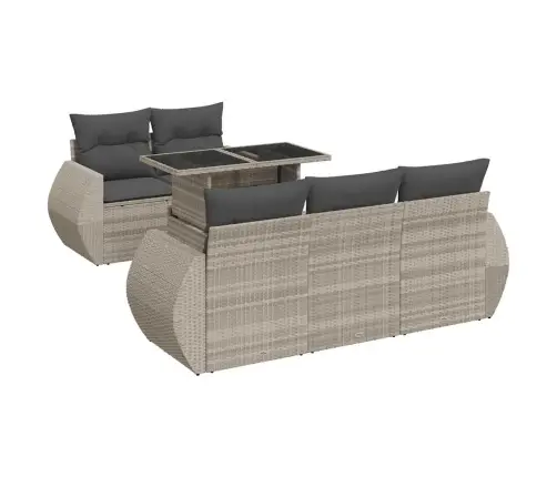 6-Osaline Aiamööblikomplekt Patjadega, Helehall, Polürotang