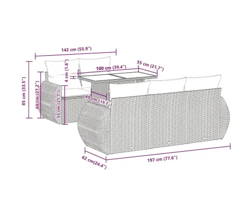 6-Osaline Aiamööblikomplekt Patjadega, Helehall, Polürotang