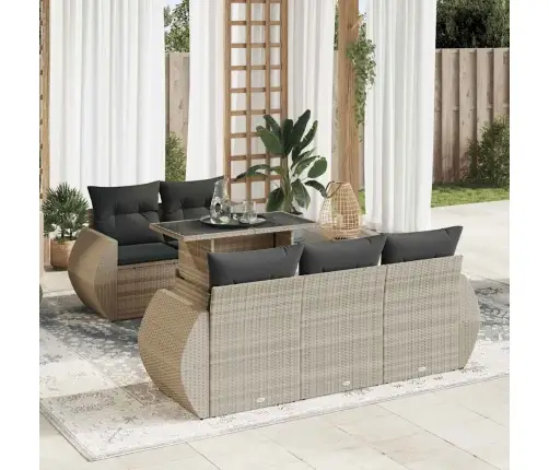 6-Osaline Aiamööblikomplekt Patjadega, Helehall, Polürotang