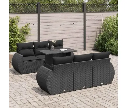 7-Daļīgs Dārza Dīvāna Komplekts Ar Matračiem, Melna Pe Vidaxl