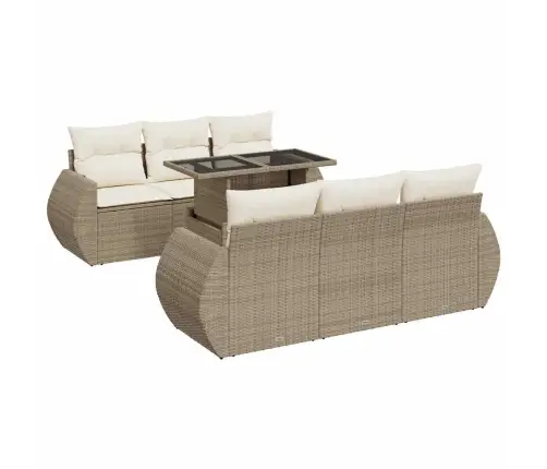 Sofos Komplektas Su Pagalvėlėmis, 7 Dalių, Smėlio, Poliratanas