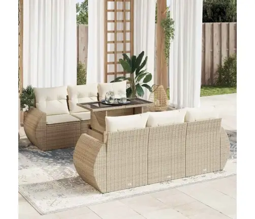 Sofos Komplektas Su Pagalvėlėmis, 7 Dalių, Smėlio, Poliratanas