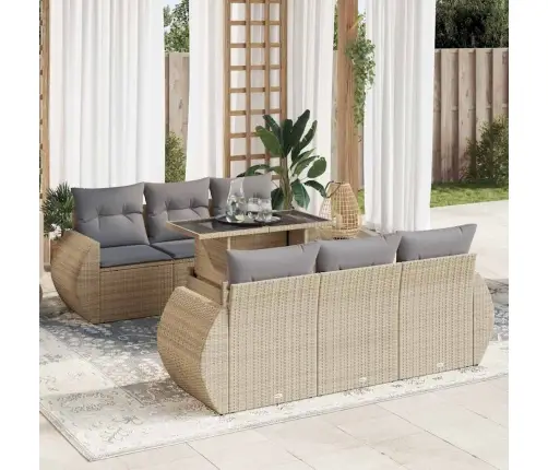 Sofos Komplektas Su Pagalvėlėmis, 7 Dalių, Smėlio, Poliratanas