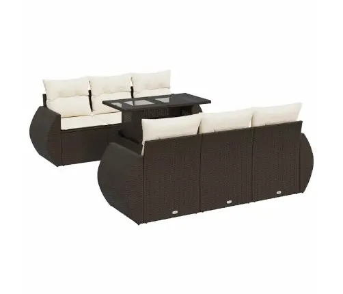 7-Daļīgs Dārza Dīvānu Komplekts, Matrači, Brūna Pe Rotangpalma Vidaxl