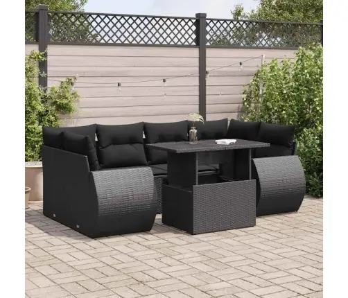 7-Daļīgs Dārza Dīvāna Komplekts Ar Matračiem, Melna Pe Vidaxl
