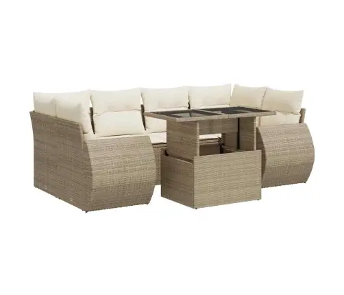 Sofos Komplektas Su Pagalvėlėmis, 7 Dalių, Smėlio, Poliratanas