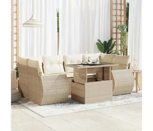 Sofos Komplektas Su Pagalvėlėmis, 7 Dalių, Smėlio, Poliratanas