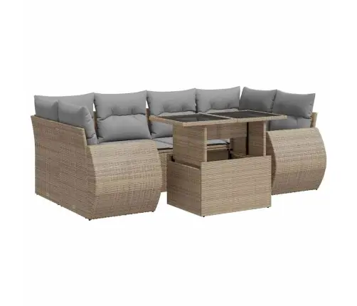 7-Daļīgs Dārza Dīvāna Komplekts, Matrači, Bēša Pe Rotangpalma Vidaxl