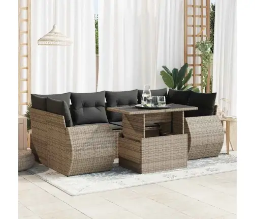 7-Daļīgs Dārza Dīvāna Komplekts, Matrači, Pelēka Pe Rotangpalma Vidaxl