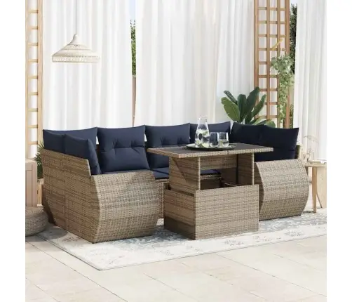 Sodo Komplektas Su Pagalvėlėmis, 7 Dalių, Poliratanas/Akacija