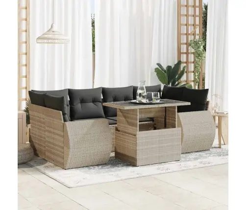 Sofos Komplektas Su Pagalvėlėmis, 7 Dalių, Pilkas, Poliratanas Sofos Komplektas Su Pagalvėlėmis, 7 Dalių, Pilkas, Poliratanas