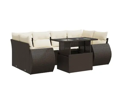 Sofos Komplektas Su Pagalvėlėmis, 7 Dalių, Rudas, Poliratanas