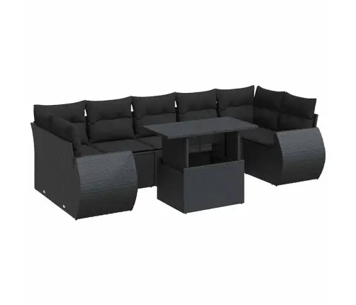 Sofos Komplektas Su Pagalvėlėmis, 8 Dalių, Juodas, Poliratanas