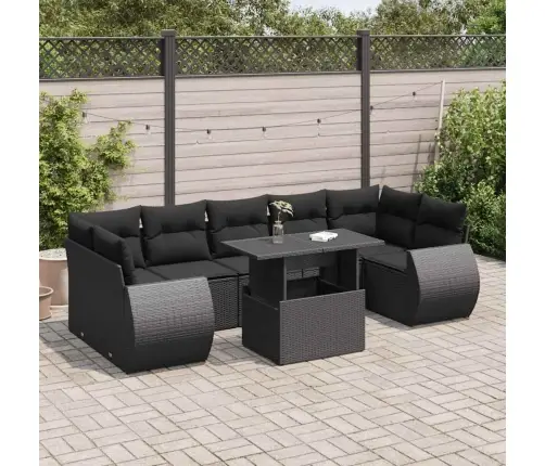 Sofos Komplektas Su Pagalvėlėmis, 8 Dalių, Juodas, Poliratanas