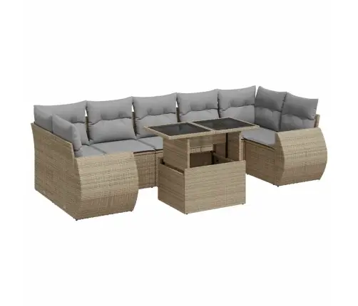 8-Daļīgs Dārza Dīvāna Komplekts, Matrači, Bēša Pe Rotangpalma Vidaxl