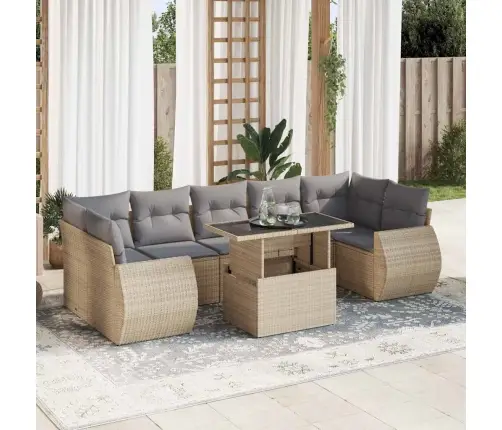 8-Daļīgs Dārza Dīvāna Komplekts, Matrači, Bēša Pe Rotangpalma Vidaxl