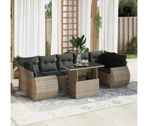 8-Daļīgs Dārza Dīvāna Komplekts Ar Matračiem, Pelēks Pe Pinums Vidaxl