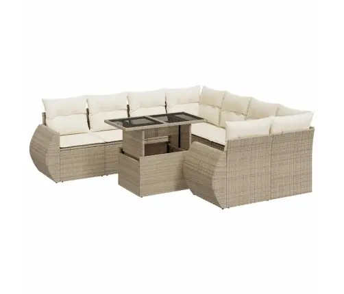 9-Daļīgs Dārza Dīvānu Komplekts, Matrači, Bēša Pe Rotangpalma Vidaxl