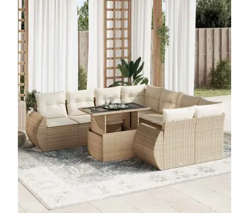 9-Daļīgs Dārza Dīvānu Komplekts, Matrači, Bēša Pe Rotangpalma Vidaxl