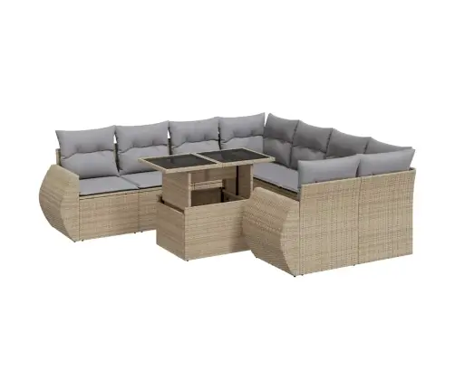 9-Daļīgs Dārza Dīvānu Komplekts, Matrači, Bēša Pe Rotangpalma Vidaxl