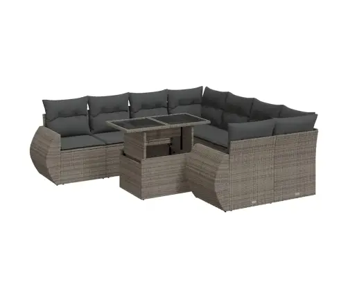 9-Daļīgs Dārza Dīvāna Komplekts Ar Matračiem, Pelēks Pe Pinums Vidaxl