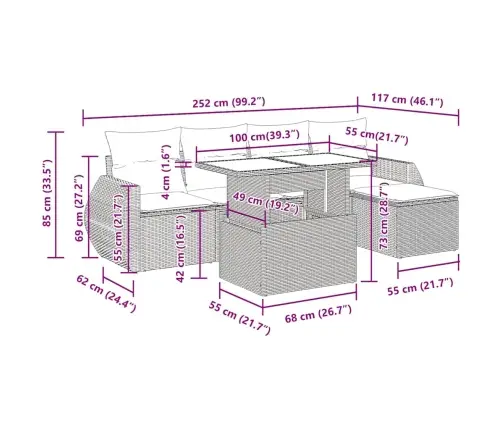 6-Daļīgs Dārza Dīvāna Komplekts, Matrači, Bēša Pe Rotangpalma Vidaxl