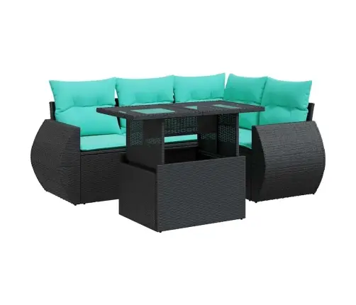 5-Daļīgs Dārza Dīvānu Komplekts, Matrači, Melna Pe Rotangpalma Vidaxl