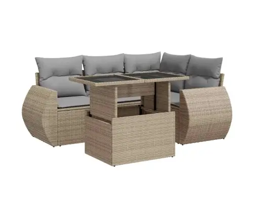 5-Daļīgs Dārza Dīvāna Komplekts, Matrači, Bēša Pe Rotangpalma Vidaxl