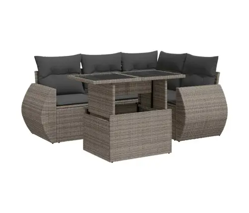 5-Daļīgs Dārza Dīvāna Komplekts Ar Matračiem, Pelēks Pe Pinums Vidaxl